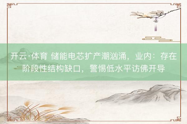 开云·体育 储能电芯扩产潮汹涌，业内：存在阶段性结构缺口，警惕低水平访佛开导