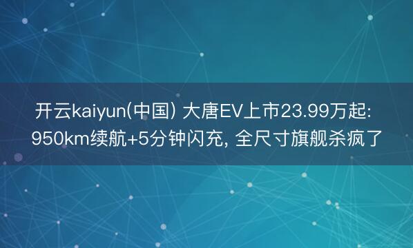 开云kaiyun(中国) 大唐EV上市23.99万起: 950km续航+5分钟闪充， 全尺寸旗舰杀疯了